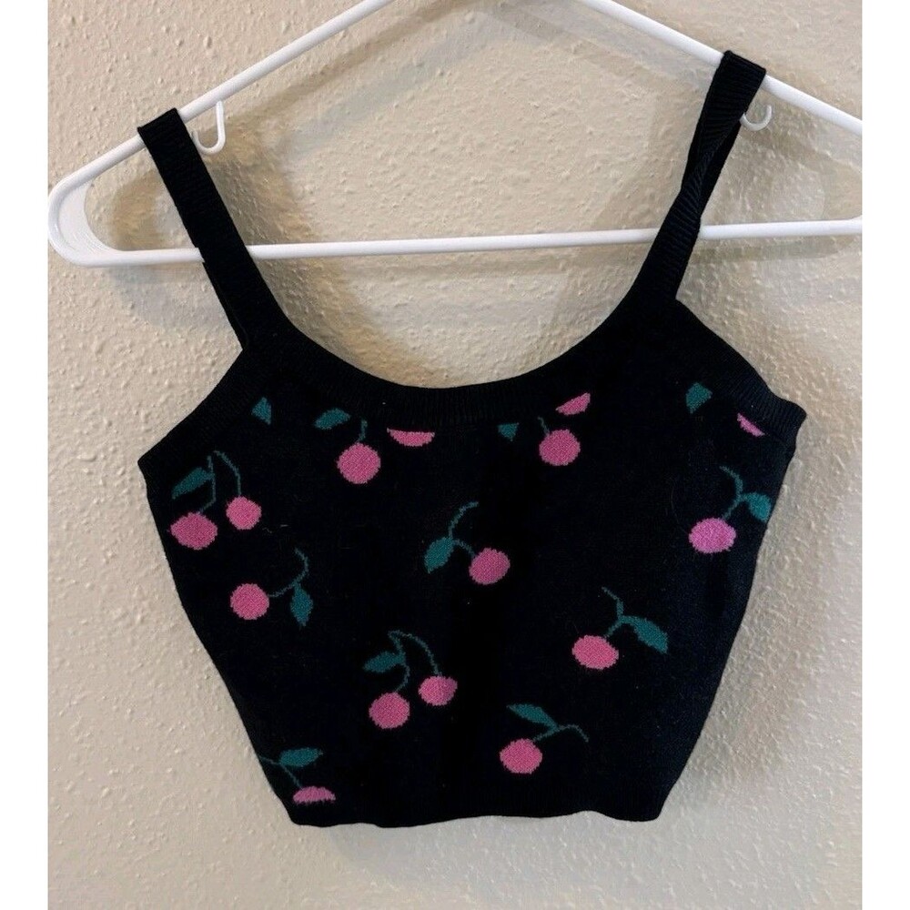 BlackMilk Clothing Cherry Knit Crop Top Women’s XS/S Black Pink Y2K